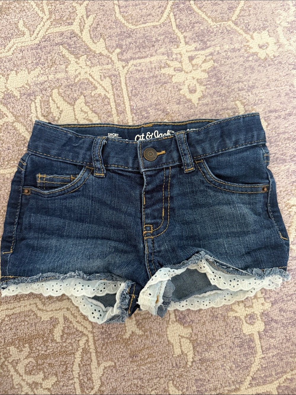 Cat & Jack Dark Blue Denim Shorts with White Lace Trim